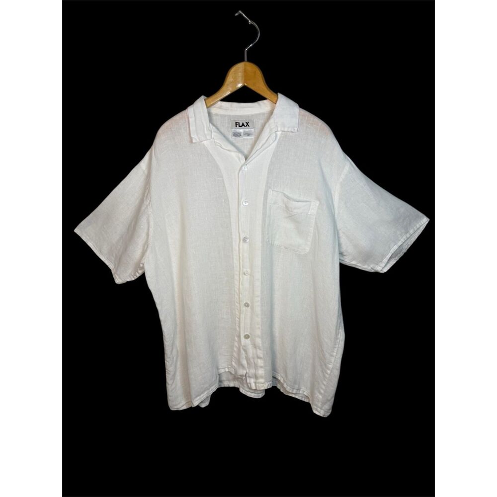Flax Linen Shirt White Size Medium Natural Lagenlook Classic Relaxed Boxy